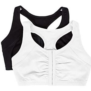 Fruit of the Loom Racerback-sportbeha met sluiting aan de voorkant, ondoorzichtig, Zwart/Wit, 68