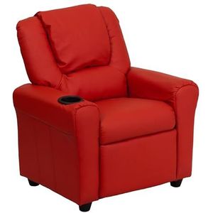 Flash Möbel Moderne beige vinyl kinderligstoel met bekerhouder en hoofdsteun leunstoel rood