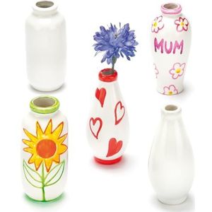 Baker Ross EC192 Mini porseleinen vazen (verpakking van 6 stuks), kinderen om te versieren en te personaliseren, ideaal voor de presentatie thuis.,gesorteerd