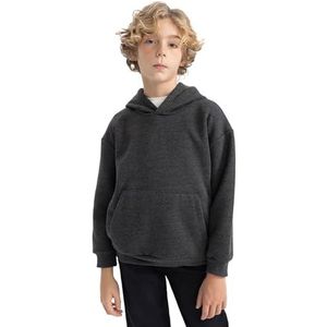 DeFacto Sweatshirt met capuchon voor jongens, Antraciet melange, 7-8 Jaar