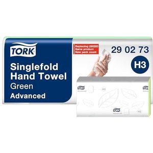 Tork Z-gevouwen papieren handdoeken groen H3, Advanced vouwhanddoeken voor papieren handdoek dispenser, absorberend en scheurbestendig, 2-laags, 5 x 250 doeken, 290273