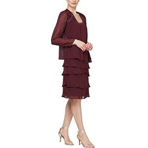 S.L. Fashions Women's Mother of The Bride Tiered Jacket Dress with Shoulder Embellishment Regular Sizes, Fig, 8 Petite