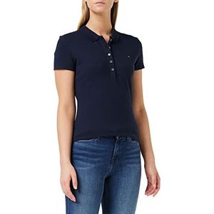 Tommy Hilfiger - Heritage Dames Polo Shirt - Knoopkraag - Stretch Katoen - Geborduurd Tommy Hilfiger Logo - Midnight, Blauw (middernacht), 32