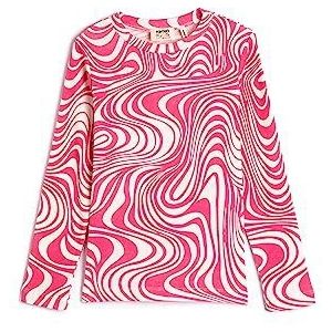 Koton Girls's Crop Long Sleeve Crew Neck Abstract Patroon T-shirt, Roze design (2d6), 7-8 Jaar
