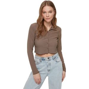 Trendyol - Getailleerde Blouse - Bruin - Polyester/Elastaan - Casual