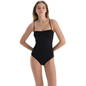 Dagi Zwart Gebreid Niet-Bedrade Strapless Full-Cup Verwijderbare Strap Zwempak, Zwart, 40, zwart, 40