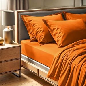 Premium Orange Ranforce King Hoeslaken, 160 x 200 + 30 cm, 100% katoen, 155 draadcount, machinewasbaar op 30 °C, zacht en duurzaam beddengoed