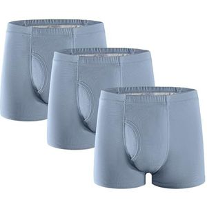 3-delige set heren incontinentiebroeken Katoenen wasbare, herbruikbare en lekbestendige incontinentiebroeken voor heren met absorberend kussen 300 ML urinevolume mistblauw maat XL