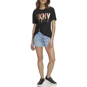 DKNY Women's Short Sleeve O Ring Logo T-shirt, Black, XS, zwart, XS