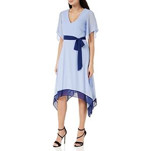 Gina Bacconi Dames tweekleurige Hmc zakdoek jurk met stropdas cocktail, nordic blue, 16, Noordelijk Blauw, 42