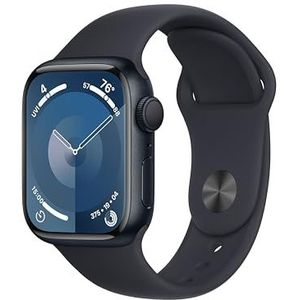 Apple Watch Series 9 (GPS 41 mm) Smartwatch - Kast van middernacht aluminium - Middernacht sportbandje S/M. Conditie bijhouden, Saturatie-app en Ecg-app, Always-on Retina-display, waterbestendig
