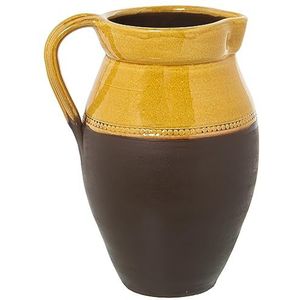 DRW Kruik met handvat van keramiek, glanzend geel en bruin, mat, 21 x 29 cm, opening 12,5 cm