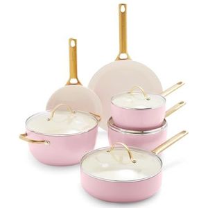 GreenPan Reserve Antiaanbak Keramische Kookgerei Set, 10-Delige, Inclusief Koekenpan, Sauteerpan en Braadpan, Gouden Handvat, PFAS-Vrij, Inductie, Oven Veilig, Blos Roze