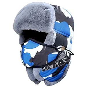 SPYXGS Wintermuts met oorkleppen en masker warme pet Huidvriendelijke Ushanka Russische Trooper Trapper voor de jacht, Blau Rot 8020, 0.5 UK Narrow