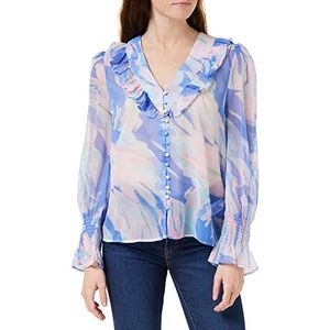 French Connection Dames Dalla Recycled Hallie Lange Mouw V-hals Top Blouse, Baja Blue, 16, Baja Blauw, 42