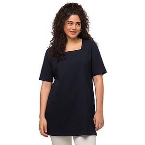 Ulla Popken Dames Longshirt, Carree-hals, Classic, T-shirt met halve mouwen, marineblauw, 42-44