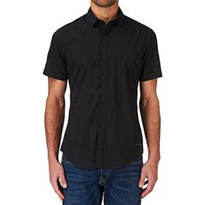 edc by ESPRIT Heren Slim Fit Casual Overhemd Basic Korte mouw, zwart (black 001), XS