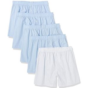 Amazon Essentials Boxershort van geweven katoen voor heren (verkrijgbaar in Big &Tall), pak van 5, lichtblauw/lichtblauw streep/wit krijtstreep, medium