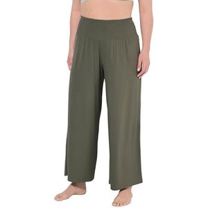 Ulla Popken dames, brede pijpen, brede elastische tailleband, marlenebroek, olijfgrijs, 32W / 32L