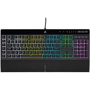 Corsair K55 RGB PRO gamingtoetsenbord met bekabeld membraan (dynamische RGB-achtergrondverlichting, 6 macrotoetsen met Elgato-software-integratie, IP42-bescherming tegen stof en spatten) QWERTZ, zwart