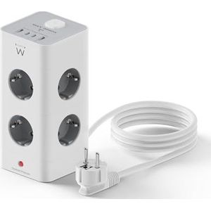 Ewent - 8-voudige Stekkerdoos - Wit - 1.5 m Kabel - Met USB-Oplaadpoorten