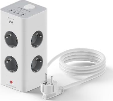 Ewent - 8-voudige Stekkerdoos - Wit - 1.5 m Kabel - Met USB-Oplaadpoorten