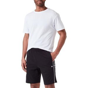 Champion Legacy Icons Pants - Vertical Logo Athletic Jersey Combed Bermuda Shorts, zwart/wit, M Heren SS24, Zwart/Wit, M
