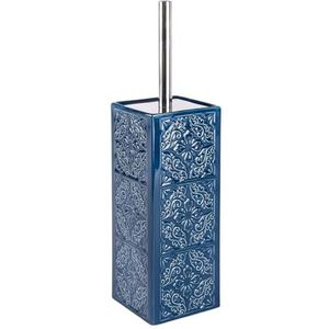 WENKO WC-garnituur Cordoba, hoogwaardige toiletborstelhouder van luxe keramiek met Spaanse ornamenten, inclusief toiletborstel met verwisselbare borstelkop, 35 x 9,5 x 9,5 cm, blauw
