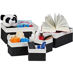 Relaxdays opbergmand - set van 6 - bamboe - manden set - badkamer - opbergbox - zwart