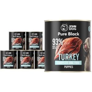 JOHN DOG Pure Black - 93% vlees - premium natvoer voor honden - puppyvoer - hypoallergeen hondenvoer - glutenvrij natvoer - 100% natuurlijke ingrediënten - hondensnacks - 6 x 800 g - (Turkije)