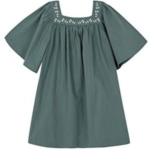 Gocco Groene jurk met borduurwerk met Vue meisje, Groenachtig, 3-4 Jaren