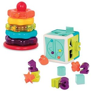 Battat - Stapelringen + Shape Sorter Cube Dual Bundle - Leerspeelgoed voor kinderen vanaf 1 jaar (20 stuks)