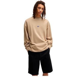 HUGO Heren Nedro sweatshirt van katoen-terry met blauwe logo-patch, Medium Beige 269, XS