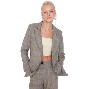 TRENDYOL Trendyol damesblazer regular basic plaid geweven stof blazer coat, bruin, 16 EU, bruin, 16