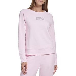 DKNY Dames sweatshirt met strass logo en ronde hals, Roze Dame, M