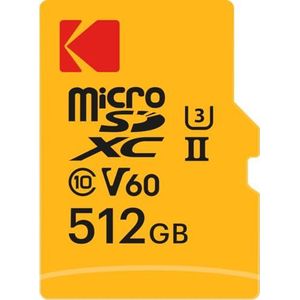 Kodak - MicroSD-kaart 512 GB – UHS-II U3 V60 – ultrasnelle snelheid 300 MB/s lezen, 160 MB/s schrijven – video 4K/8K – ultra-groot geheugen voor video's en foto's – SD-adapter inbegrepen