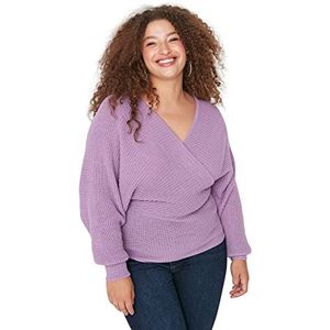 Trendyol Vrouwen Plus Size Relaxed Double-Breasted Cache-Coeur Knitwear Plus Size Jumper, Lila, 4XL