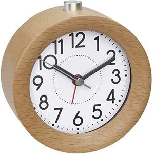 TFA Dostmann Analoge wekker van hout, 60.1039.05, stil uurwerk, van beukenhout, alarm met sluimerfunctie, bruin, (L) 100 x (B) 44 x (H) 105 mm