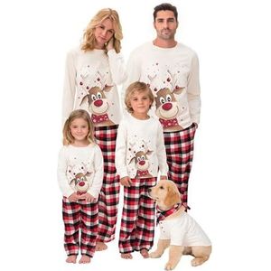 SAMGU Kerstpyjama voor het hele gezin, lange top + broek, romper, Nieuwjaar, tweedelig, voor vader, moeder, kinderen, wit, S