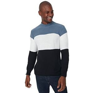Trendyol Heren Turndown kraag Colorblock Slim Sweater Sweater, Indigo, M, Indigo, M