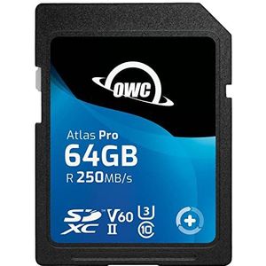 OWC Atlas Pro SD V60-64GB - SDXC UHS-II V60 Mediakaart, tot 250MB/s lezen en 130MB/s schrijven, kosteneffectieve geheugenkaart voor de meest voorkomende foto- en tot 4K-video-opname