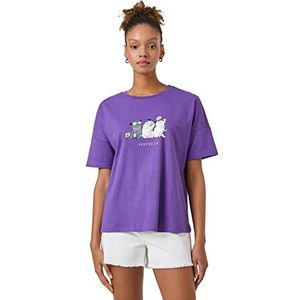 Koton Dames T-shirt met korte mouwen en ronde hals, paars (348), XL