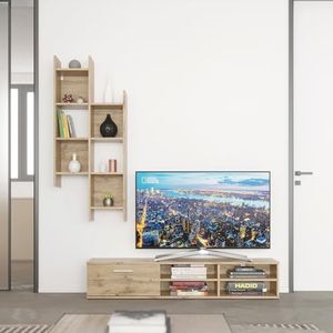 Samenstelling van woonkamer, tv-tafel en plank, kleur cambriaan.