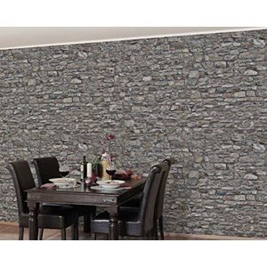 Apalis steen/vliesbehang, natuursteen behang oude stenen muur, fotobehang breed 190 x 288 cm grijs