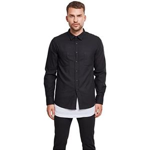 Urban Classics Herenhemd geruit flanellen shirt, lange mouwen, bovendeel voor mannen met borstzakken, verkrijgbaar in vele kleurvarianten, maten XS - 5XL, Blk/Blk, XXL