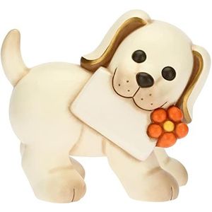 THUN - Hond met gepersonaliseerd bord - woonkamer, symbolen, dieren en minianiers - handbeschilderd keramiek - 17,9 x 12,6 x 10 cm h