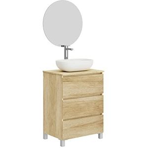 BAIKAL Neo badkamermeubelset met gladde maanspiegel, drie laden of twee deuren, meubels met poten, verschillende uitvoeringen en afmetingen, melamine, 16 mm, gemonteerd meubelstuk.