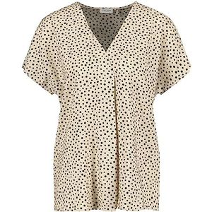 Gerry Weber Dames gestippeld blouseshirt met plooien korte mouwen, overgesneden schouders, blouse met korte mouwen, blouseshirt gestippeld, Ecru/wit/zwart opdruk, 48
