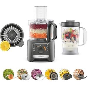 Kenwood MultiPro Compact FDP31.360GY, multifunctionele keukenmachine met lemmet voor mixen, kneden en snijden, citruspers, mixer 1,2 l, 2 snelheden + puls, kom 2,1 l, 800 W, grijs