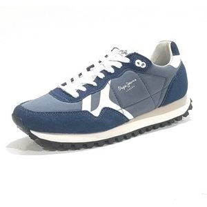 Pepe Jeans Heren Brit-On Print M Sneaker, Blauw (Donker Denim Blauw), 12 UK, Blauw Donker Denim Blauw, 12 UK